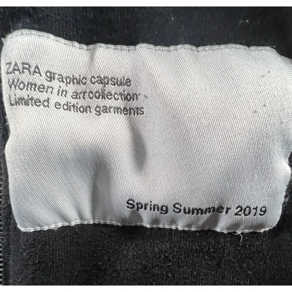 ZARA‎ Denim Hoodie Women S Blue Black Women in Art Graphic Hybrid Jacket SS19